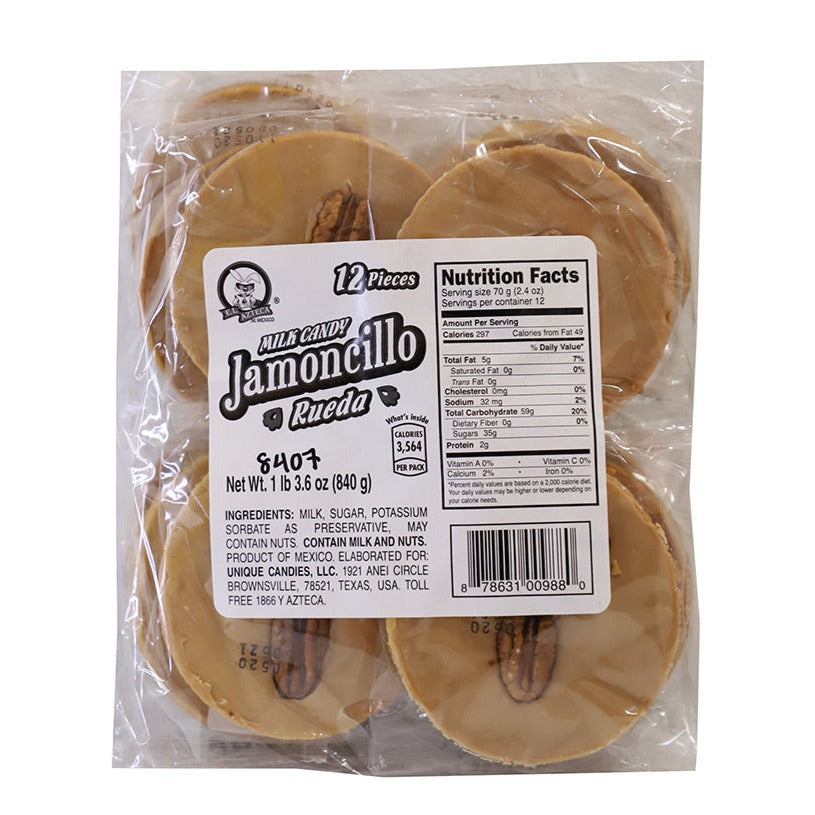 Azteca Jamoncillo a Rueda traditional Mexican milk candy 12 count pack