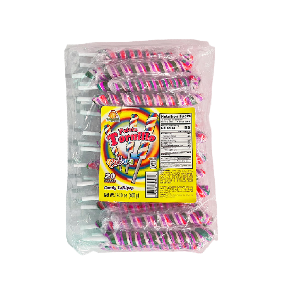 Azteca Paleta Tornillo Colores spiral lollipops 20 count wholesale Mexican candy