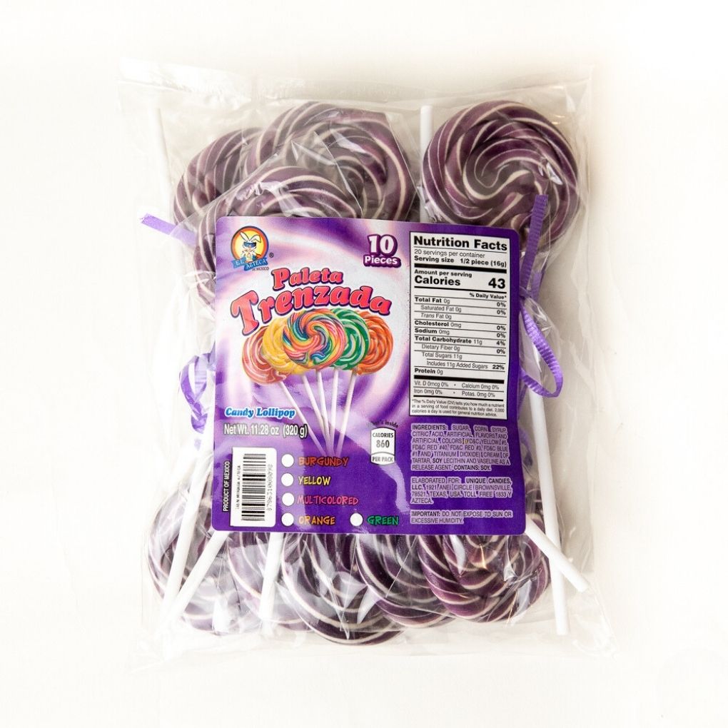 Azteca Paleta Trenzada purple twisted lollipops 10 count bag wholesale Mexican candy