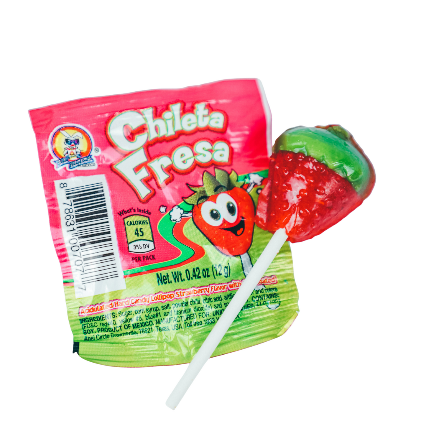 Chileta Fresa strawberry Mexican chili candy lollipops