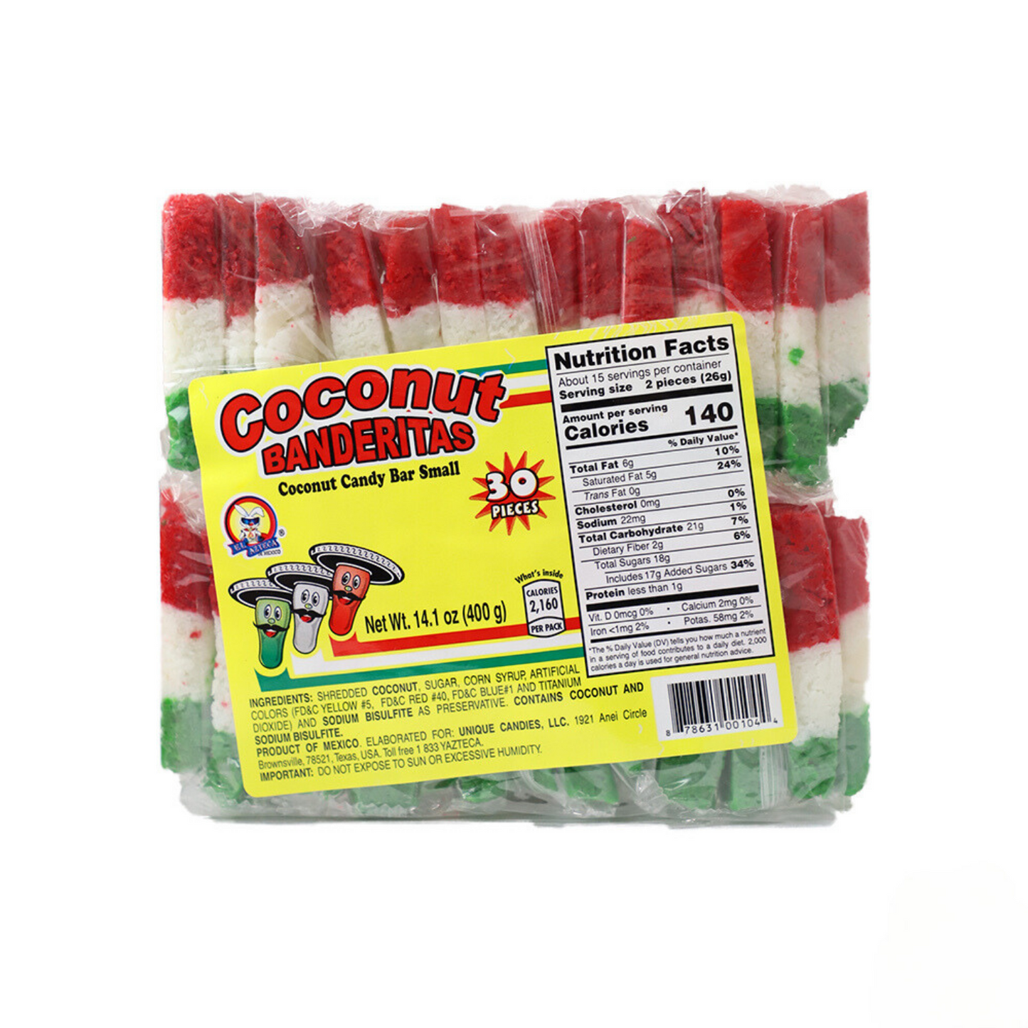 Coconut banderitas Mexican flag coconut candy bars pack