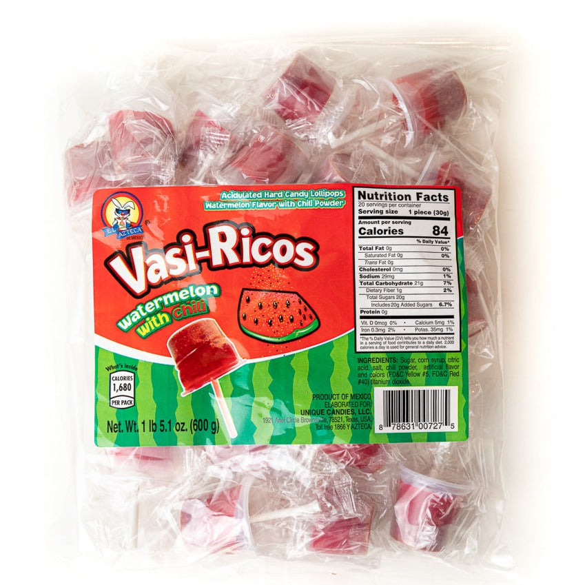 Azteca Vasi-Ricos watermelon with chili lollipops bulk bag wholesale Mexican candy