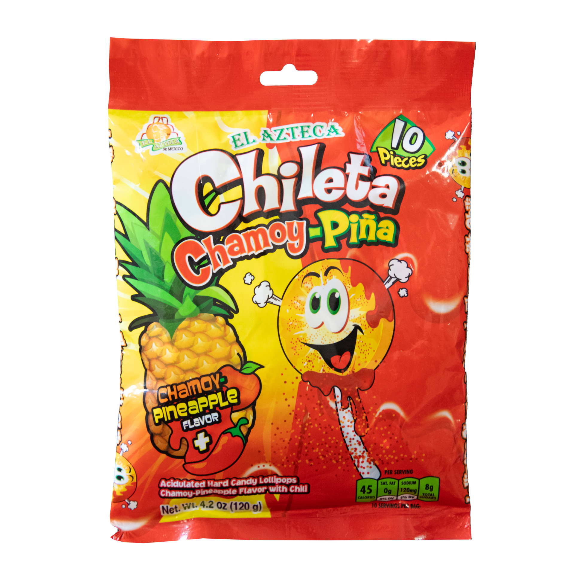 Azteca Chileta Chamoy Piña 10 piece bag wholesale Mexican lollipops