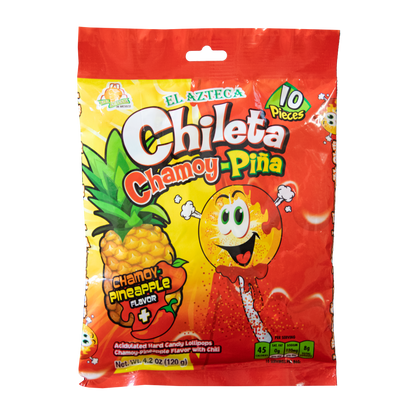 Azteca Chileta Chamoy Piña 10 piece bag wholesale Mexican lollipops