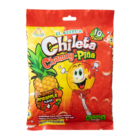 Azteca Chileta Chamoy Piña 10 piece bag wholesale Mexican lollipops