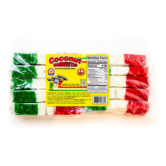 Azteca coconut banderitas Mexican flag coconut candy bars