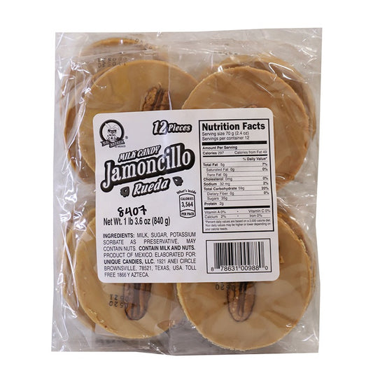 Azteca Jamoncillo a Rueda traditional Mexican milk candy 12 count pack