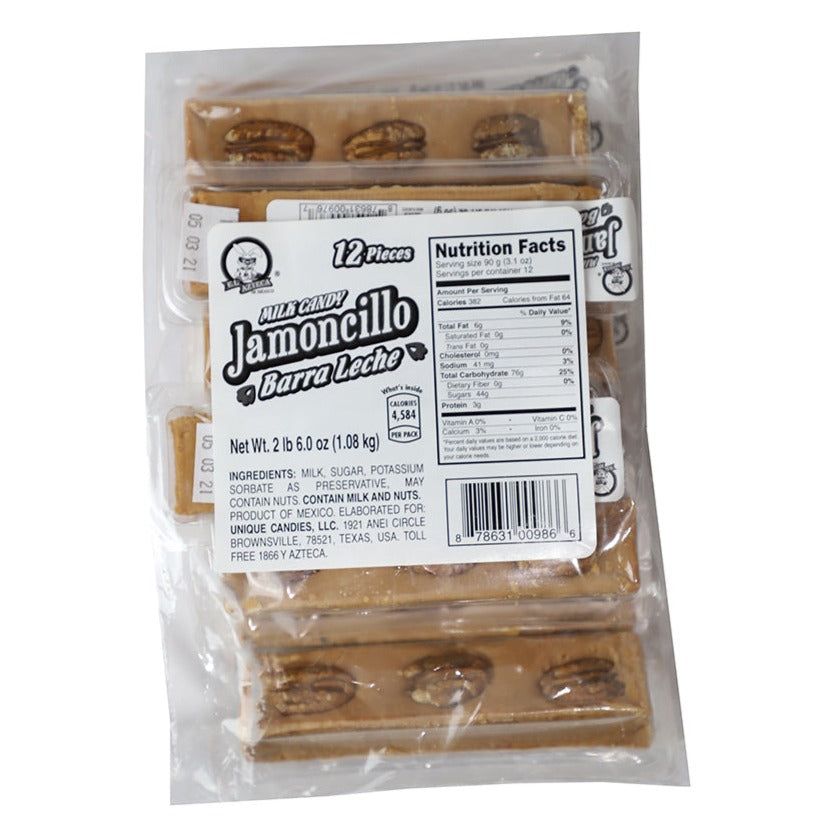 Azteca Jamoncillo Barra Leche Mexican milk candy bars 12 pieces