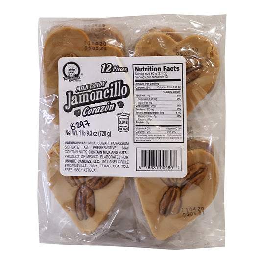 Azteca Jamoncillo Corazon heart-shaped Mexican milk candy 12 count