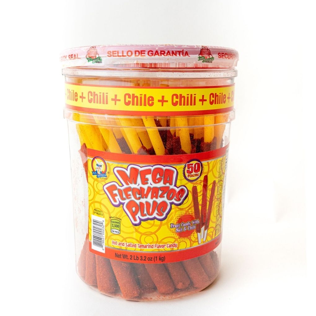 Azteca Mega Flechazos Plus tamarind candy sticks tub