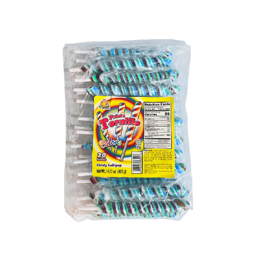 Azteca Paleta Tornillo blue spiral lollipops 20 count wholesale Mexican candy