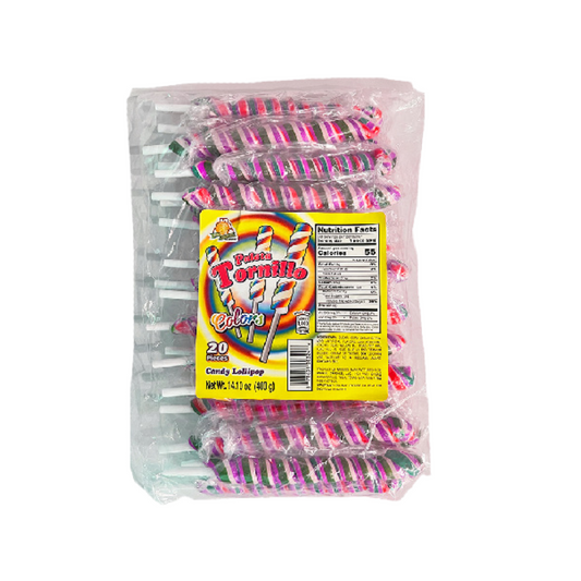 Azteca Paleta Tornillo Colores spiral lollipops 20 count wholesale Mexican candy