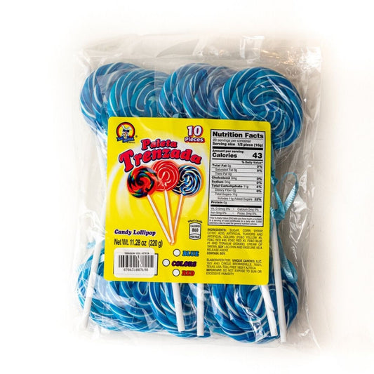 Azteca Paleta Trenzada blue twisted lollipops 10 count bag wholesale Mexican candy