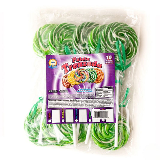 Azteca Paleta Trenzada green and white twisted lollipops 10 count bag wholesale Mexican candy