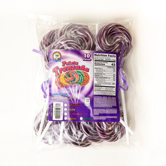 Azteca Paleta Trenzada purple twisted lollipops 10 count bag wholesale Mexican candy