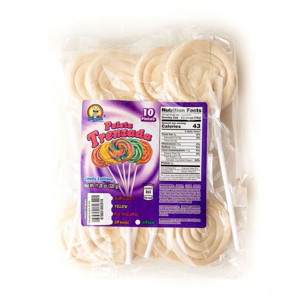 Azteca Paleta Trenzada white twisted lollipops 10 count bag wholesale Mexican candy