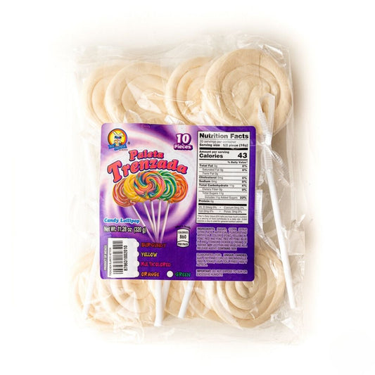 Azteca Paleta Trenzada white twisted lollipops 10 count bag wholesale Mexican candy