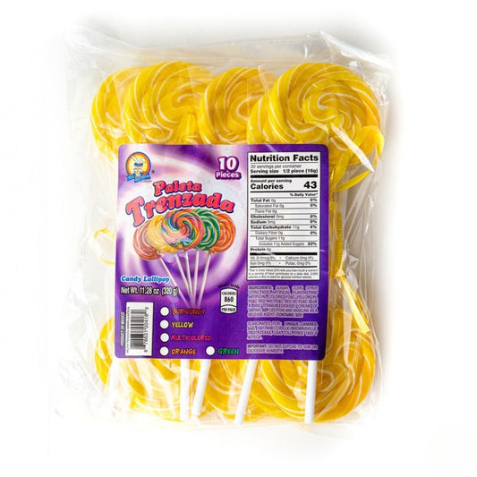 Azteca Paleta Trenzada yellow twisted lollipops 10 count bag wholesale Mexican candy