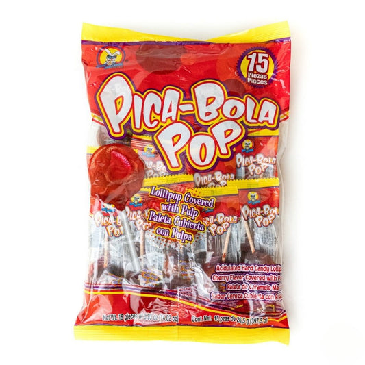 Azteca Pica-Bola Pop chili coated lollipops with pulp 75 count bag