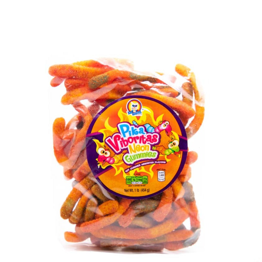 Azteca Pika Viboritas neon gummy worms chili coated Mexican candy 1 lb bag