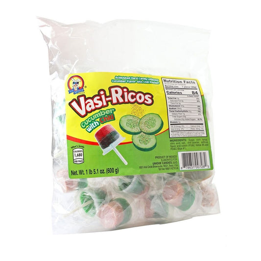 Azteca Vasi-Ricos cucumber with chili lollipops bulk bag wholesale Mexican candy