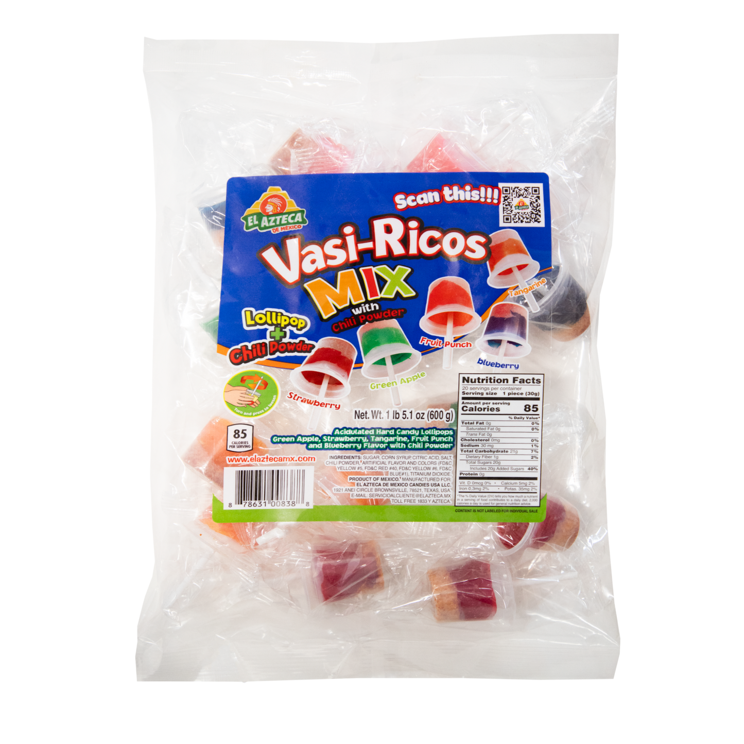 Azteca Vasi-Ricos Mix lollipops with chili powder bulk bag wholesale Mexican candy
