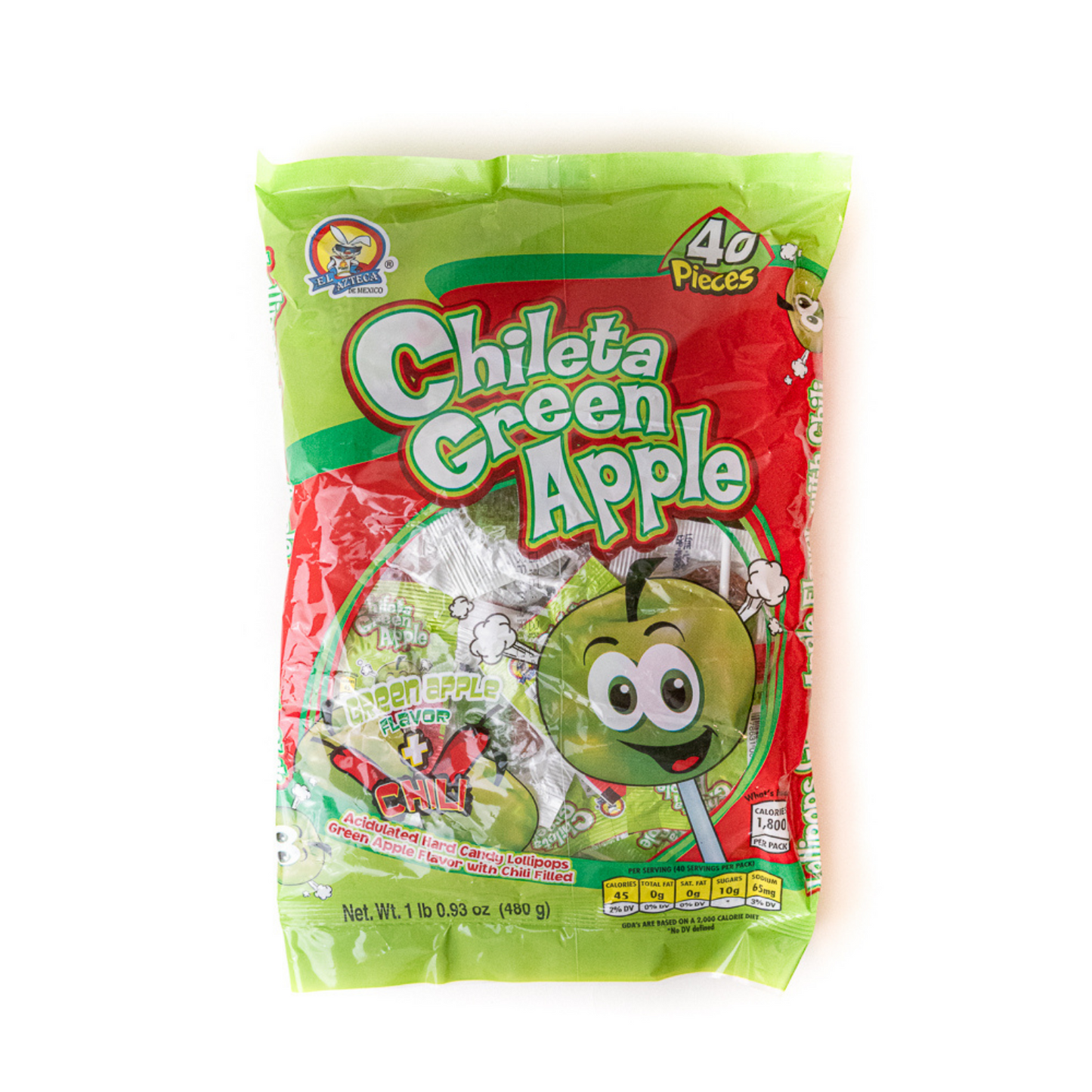 Chileta Green Apple Mexican chili candy lollipops 40 pack